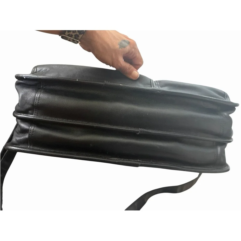 Black Leather Laptop Briefcase Messenger Bag Multi Compartment Shoulder Work Bag